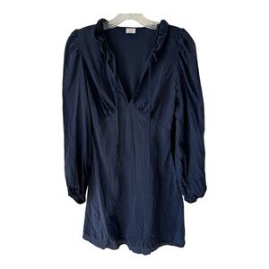 Aritzia Wilfred Navy Ruffle Collar Balloon Sleeve Silk Mini Dress